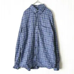 1149 ユニクロ　長袖シャツ ブボタンダウン チェック ブルー グレー Ｌ