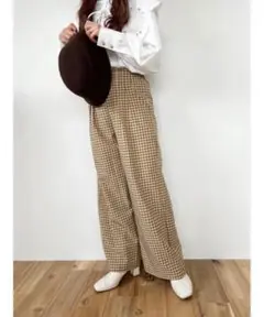 新品 タグ付き Jumelle ジュメロ ワイドチェックパンツ ブラウン