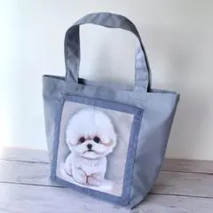 ⭐️一点モノ⭐️ ミニトートバッグ ブルーグレー ビションフリーゼ柄