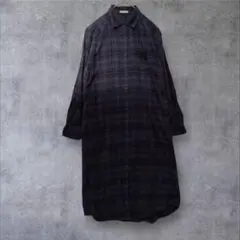 a2389 【ジーユー】 長袖 ロングシャツワンピ　チェック ネイビーS