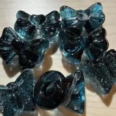 《ダークブルー》ハンドメイド　ガラスビーズ　リボン　蝶　まとめ売り　⑤