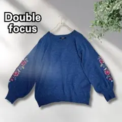 ダブルフォーカス 花柄刺繍 長袖ニット セーター バルーン袖 ウール混
