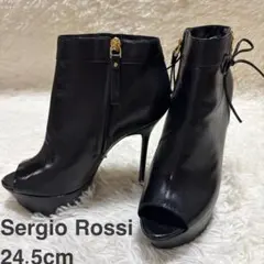 【Sergio Rossi 】レザーオープントゥブーティ24.5cm☆未使用級☆のサムネイル