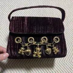 ベロア ハンドバッグ チャーム ボルドー Y2K vintage 古着 ミニ