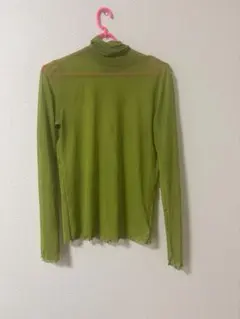 グリーン メッシュ タートルネック長袖