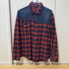 VOLCOM、赤、チェック、ネルシャツ、サイズM
