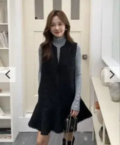 birthday bashツイードブラックワンピース