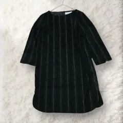 【ロペピクニック】ひざ丈ストライプワンピース　グリーン　長袖　M相当