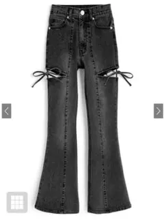 サイドカットアウトリボンフレアデニムパンツ[cu578] GRL