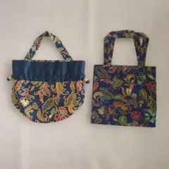バティック柄　巾着&トートバッグ２点セット