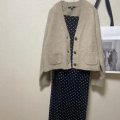 ドット　キャミ　ワンピース　カーディガン　moussy フレアデニム