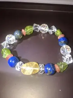 [シトリン タンブルラピスラズリ ペリドット] 天然石ブレスレットNO153