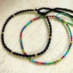 ミサンガアンクレット《黒》《虹色グラデーション》