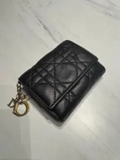 Dior 黒レザー三つ折り財布 キルティング