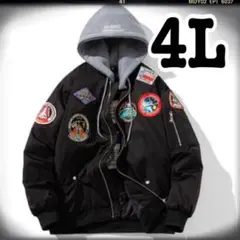 (72)大きいサイズ4Lライダースジャケット黒中綿入防寒防風バイクウェアフード付