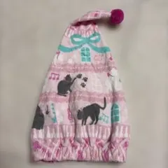 【美品】キッズ用 タオルキャップ（ピンク・黒猫デザイン）のサムネイル