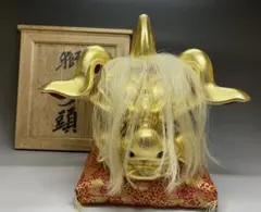 希少】井波彫刻 木彫 獅子頭 荒井一吼 作者名刺付属 富山 伝統工芸品