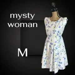 美品✨【mysty woman】花柄フレアワンピース　ノースリーブ　裏地　M
