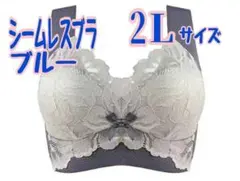 【ブルー　2L】ノンワイヤーシームレスブラ 小さく見せる 脇高 補正 下着　1枚