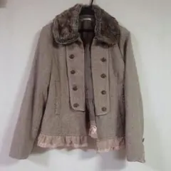 axes femme　ファ－付きナポレオンコ－ト　ブラウン