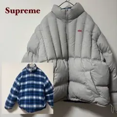 人気✨Supreme ダウンジャケット　リバーシブル　チェック柄　M グレー×青