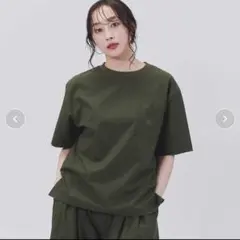 CAMP７　ロゴ刺繍Ｔシャツ　巾着付き カーキ　Мサイズ　新品・タグ付きのサムネイル