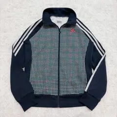 【希少】adidasトラックジャケット 千鳥格子 ネイビー ブルー S