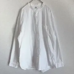 ユニクロ　ノーカラー　ホワイト ボタンアップシャツ 長袖　美品　【Ｌ】