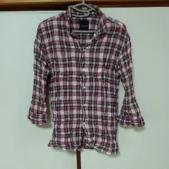 七分袖チェック柄シャツ　sizeM jet blue