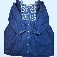 SLAP SLIP デニム刺繍ワンピース 七分袖 110cm