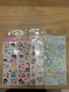 【正規品】サンリオシール　ラメ入り樹脂もりシール2種とすりガラス風シール2種