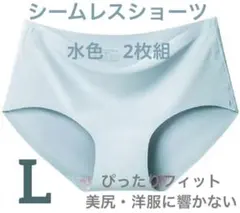 レディース下着　シームレスショーツ　シンプル　ストレッチ生地　２枚組　水色　L