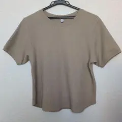ユニクロ ワッフルクルーネックT 半袖 ベージュ M