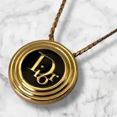 Christian Dior ロゴ ペンダント ネックレス ゴールド ブラック