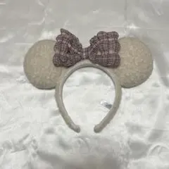 ディズニー 耳付きカチューシャ チェックリボン