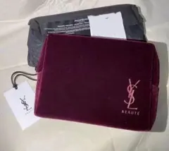 新品YSL ポーチ/ベロア素材　ワインレッド