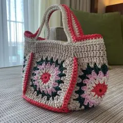 ナイロンコード　かぎ編み　グラニースクエアバック