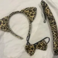 ヒョウ柄 猫 猫耳 しっぽ リボン 3点セット コスプレ 仮装
