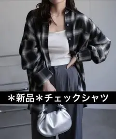 【新品】チェックシャツ オーバーシャツ レディース 服 ブラック チェック 春服のサムネイル