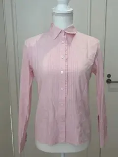 AQUASCUTUM ピンタック　フロントフリル　コットンシャツ
