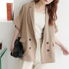 テックリネン半袖シャツジャケット ベージュ ディスコート