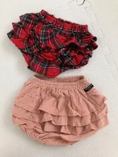 フリルパンツ 赤チェック ピンク コーデュロイ ２着セット