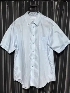 JOHN PEARSE 水色 ストライプ 半袖シャツ　Ｌ〜XL