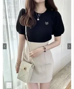 GRL エンブレム刺繍パフスリーブニットトップス[k9358e]