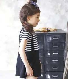 新品♡ 130cm ボーダー サス 春 夏 半袖　ワンピース　おでかけ