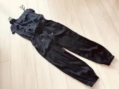 ESTNATIONエストネーション☆お花２個光沢サテン黒サロペットオールインワンのサムネイル
