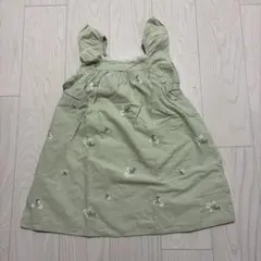 next 花柄刺繍 ノースリーブワンピース ライトグリーン