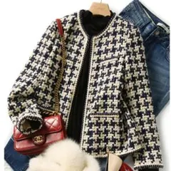 ツイードジャケット レディース ノーカラー