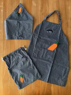 中古　ハンドメイド　キッズエプロン 三角巾セット 男子