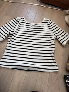 classical elfストライプ柄五分袖トップス